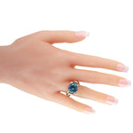King Baby Silver and Blue Topaz Floral Pattern Ring K20-5932C
