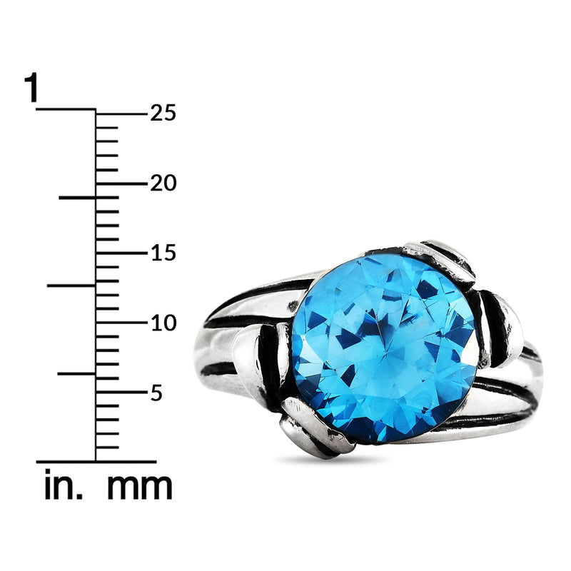 King Baby Silver and Blue Topaz Floral Pattern Ring K20-5932C