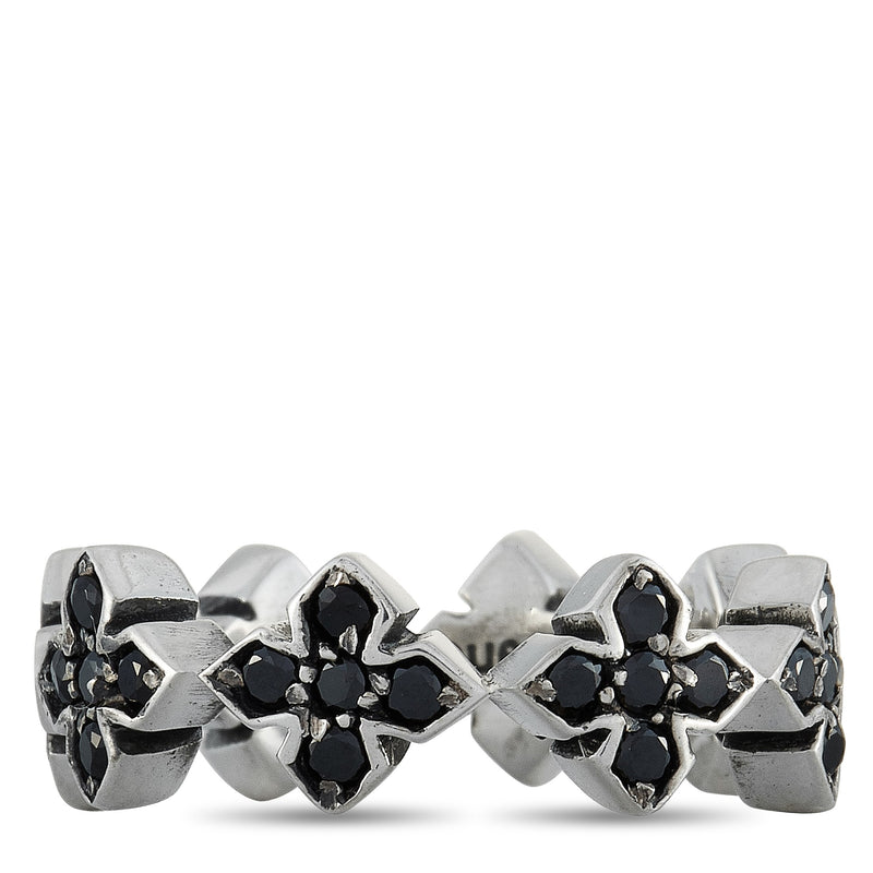 King Baby Silver and Black Cubic Zirconia MB Cross Ring Q20-5632B