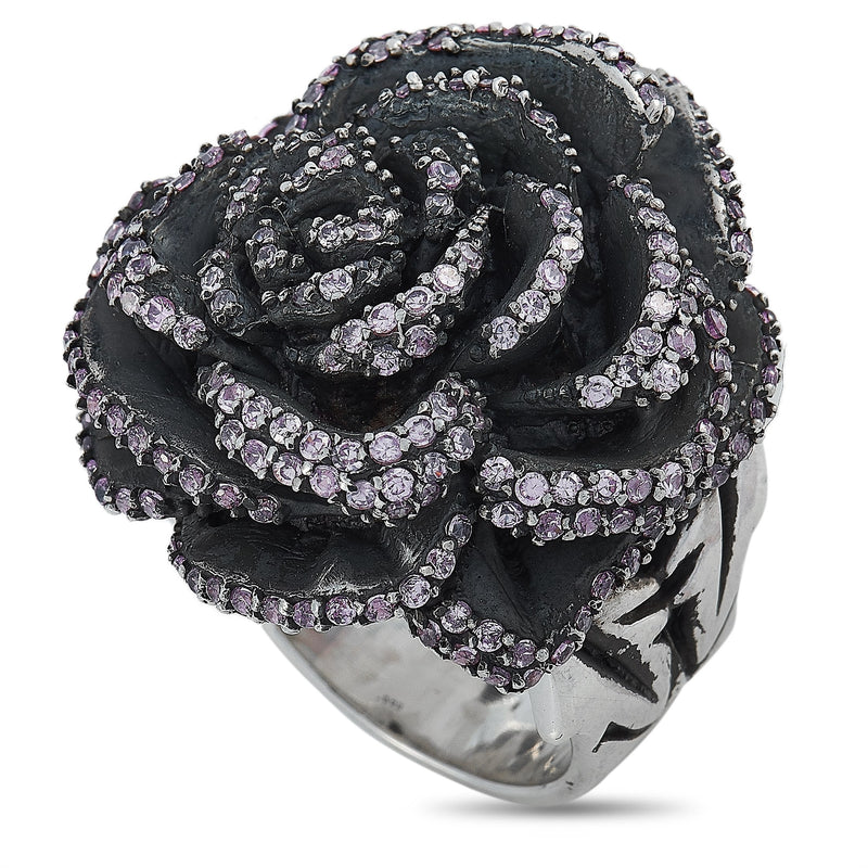 King Baby Silver and Pink Cubic Zirconia Rose Ring Q20-5076PCZ