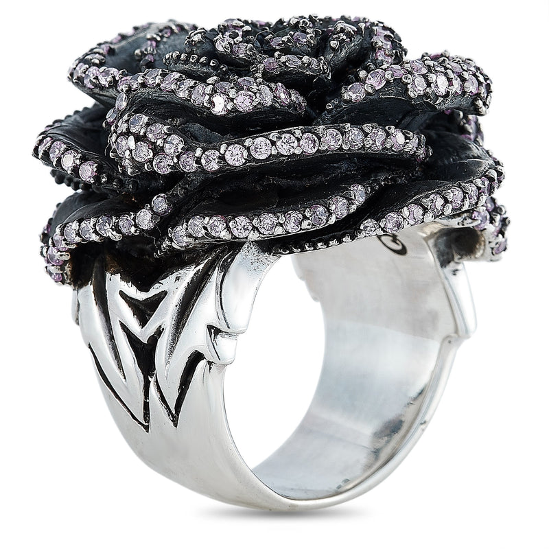 King Baby Silver and Pink Cubic Zirconia Rose Ring Q20-5076PCZ