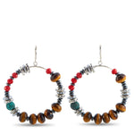 King Baby Silver Ceramic, Hematite and Czech Glass Bead Hoop Earrings K60-9119