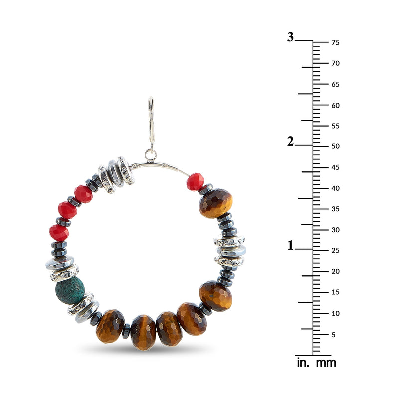 King Baby Silver Ceramic, Hematite and Czech Glass Bead Hoop Earrings K60-9119