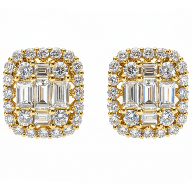 18K Gold Baguette Diamond Earrings 67302