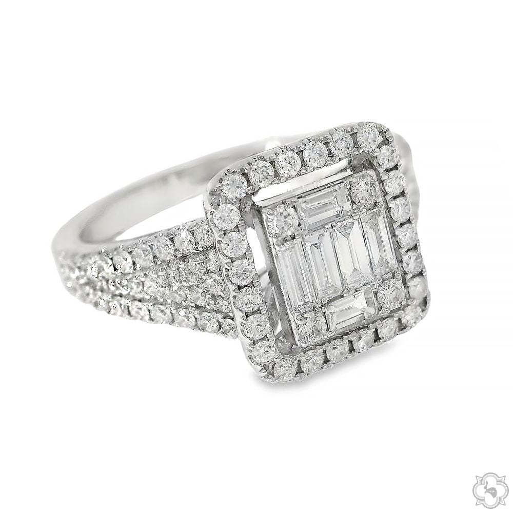 18K Gold Baguette Diamond Engagement Ring 67635 | TraxNYC