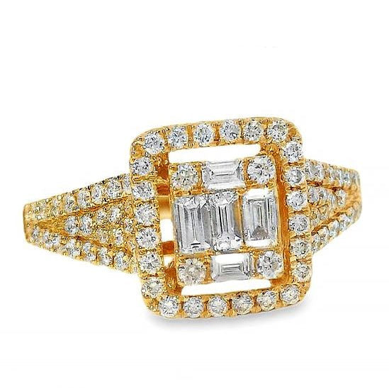 18K Gold Baguette Diamond Engagement Ring 67635 | TraxNYC