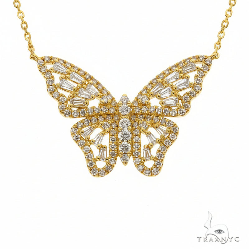 18K Gold Baguette Diamond Butterfly Necklace 68508 - Image 1