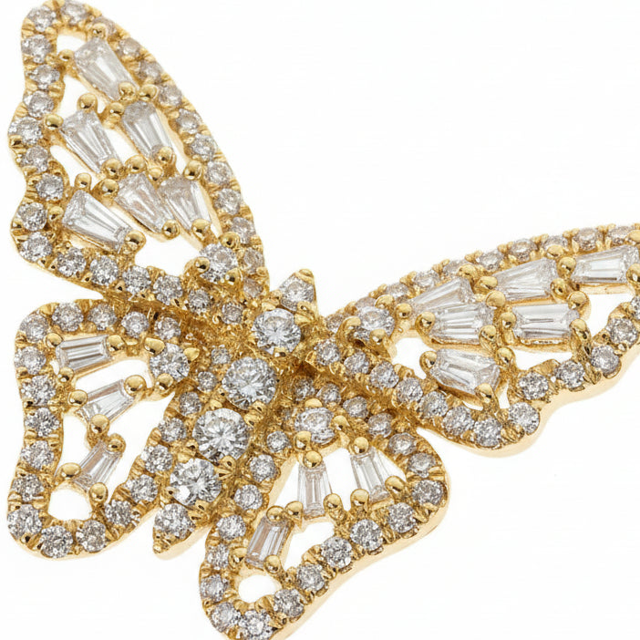 18K Gold Baguette Diamond Butterfly Necklace 68508 - Image 3