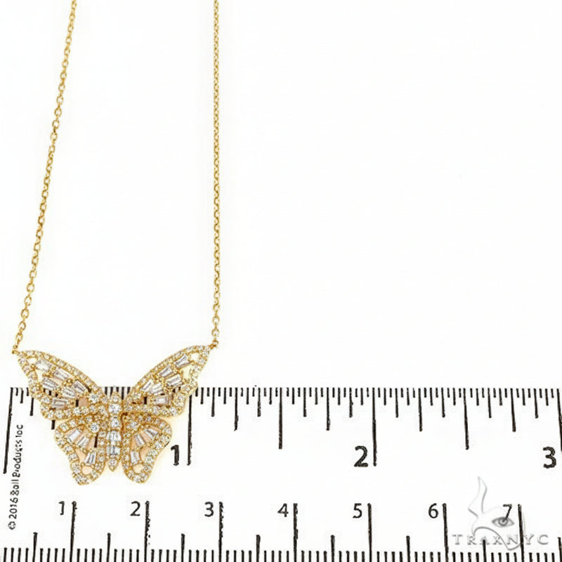 18K Gold Baguette Diamond Butterfly Necklace 68508 - Image 5