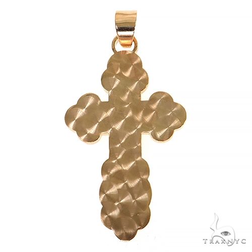 18K yellow gold cross pendant with hammered texture and polished bail for men