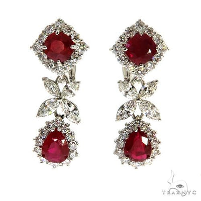 18K Gold Diamond Burma Pigeon Blood Ruby Dubai Earrings 67693 - Image 1