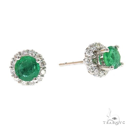 18K Gold Diamond Emerald Stud Earrings 67356 - Image 2
