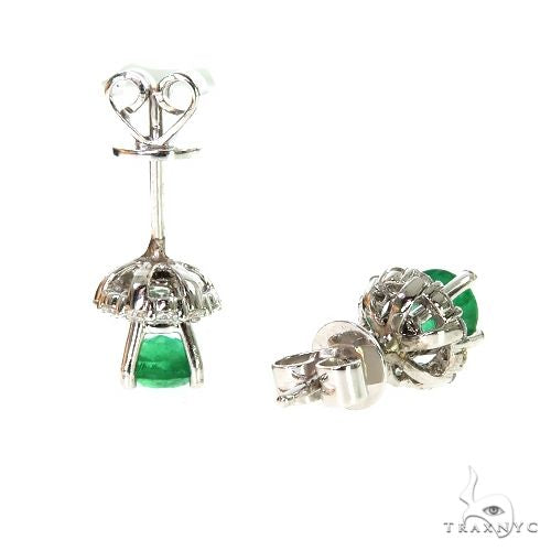 18K Gold Diamond Emerald Stud Earrings 67356 - Image 3