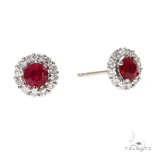 18K Gold Diamond Ruby Stud Earrings, photo 2 of 4
