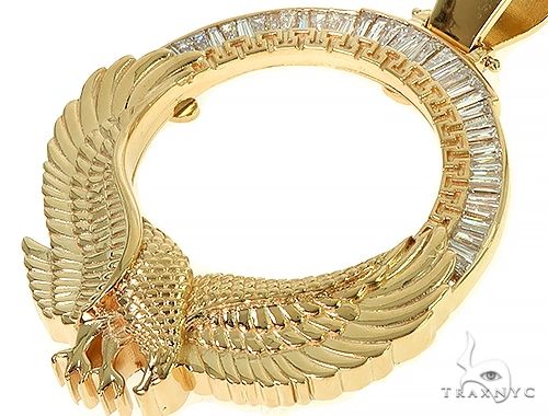 18K Gold Eagle Coin Frame Baguette Diamond Pendant 66361 - Image 4