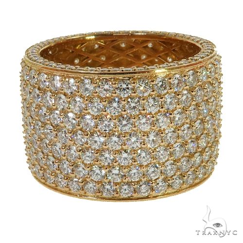 Wide 18K yellow gold eternity ring encrusted with multiple rows of round diamonds