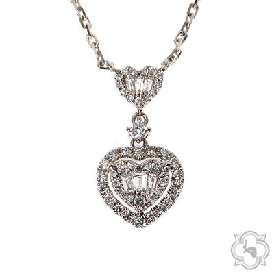18K Gold Heart Baguette Diamond Necklace 68504 - Image 1