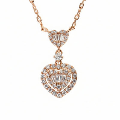 18K Gold Heart Baguette Diamond Necklace 68504 - Image 7