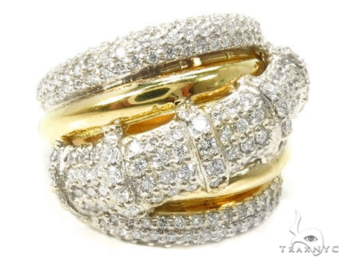 Men's 18k yellow gold pave diamond ring, top-down view showing flush-set diamond coverage across the band