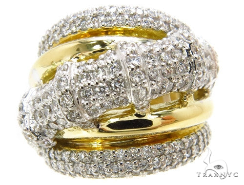 18K yellow gold men's ring with pave-set diamonds in an intricate, intertwined design