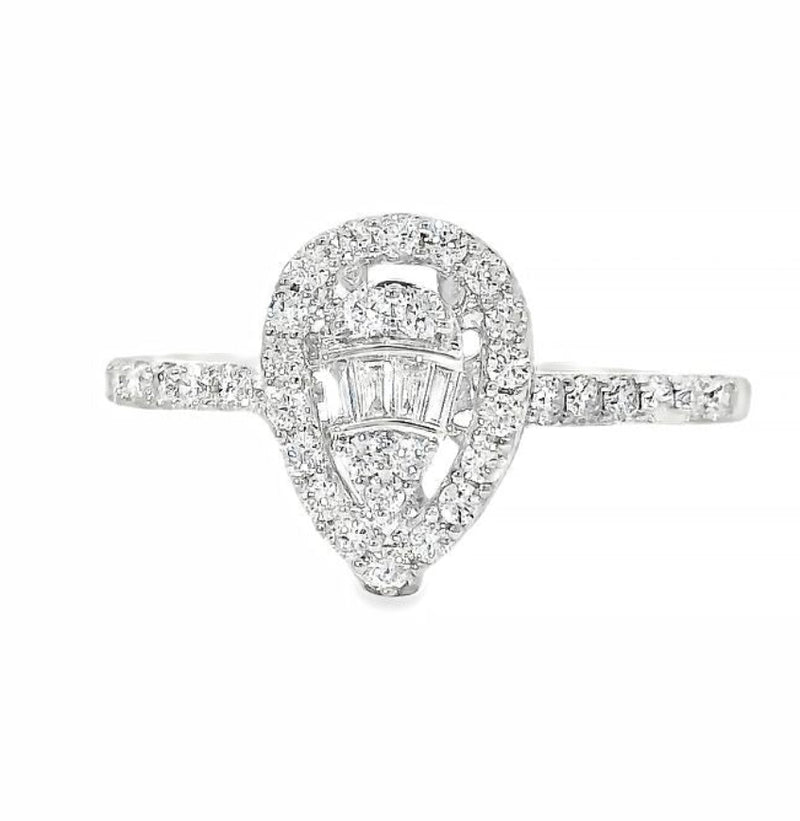 18K Gold Pear Shape Baguette Diamond Engagement Ring, photo 2 of 11