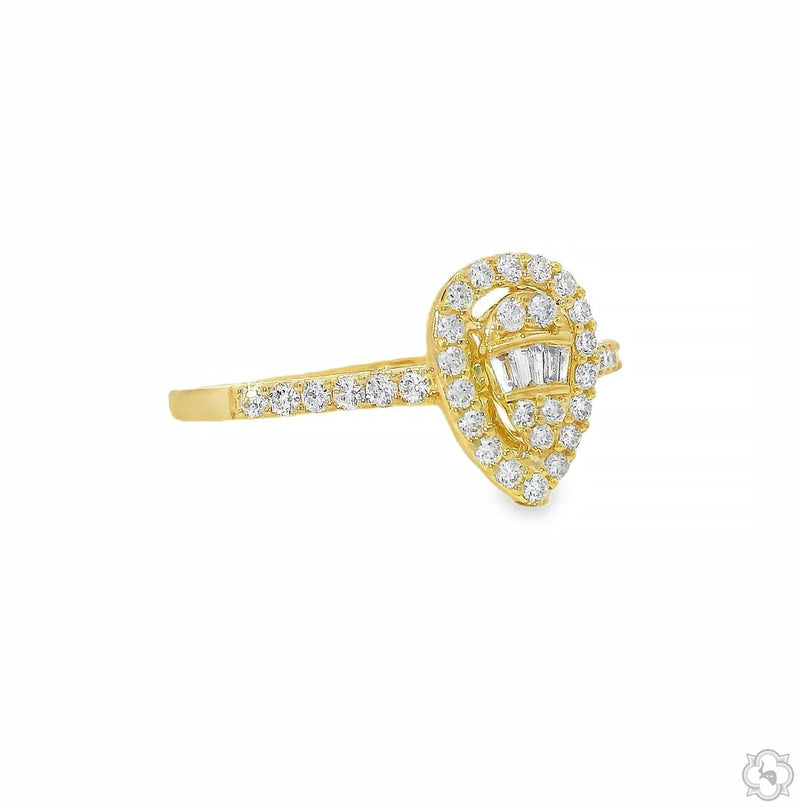 18K Gold Pear Shape Baguette Diamond Engagement Ring, photo 3 of 11