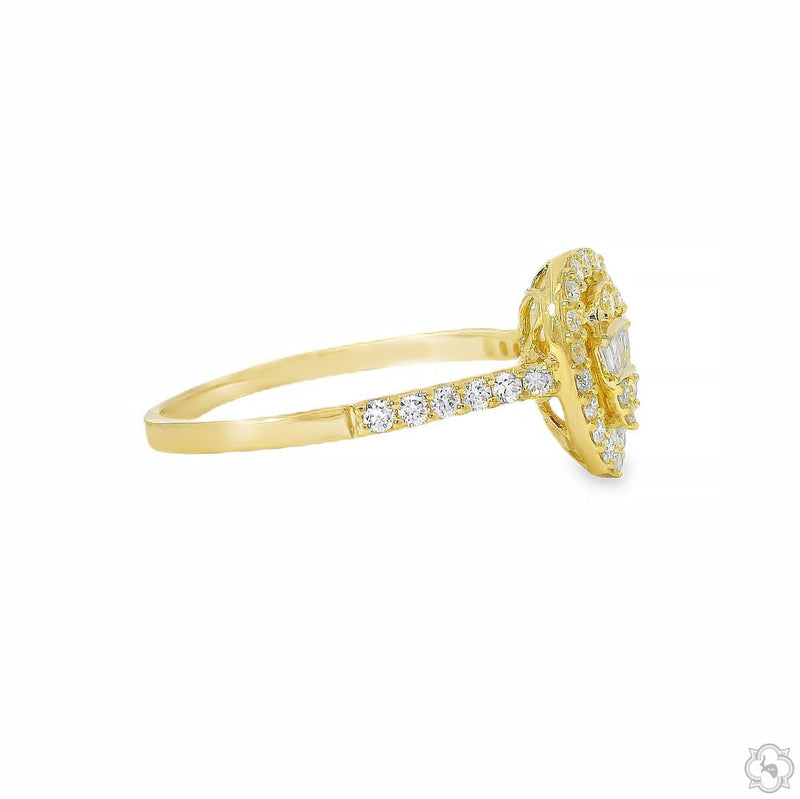 18K Gold Pear Shape Baguette Diamond Engagement Ring, photo 6 of 11