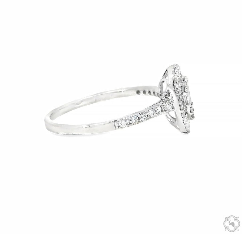 18K Gold Pear Shape Baguette Diamond Engagement Ring, photo 7 of 11