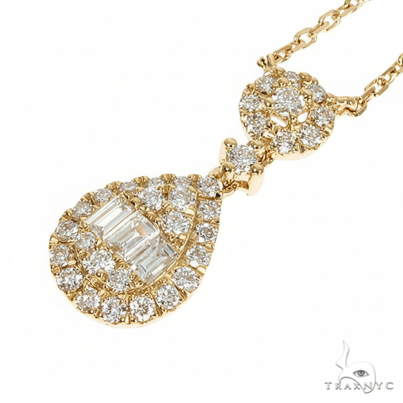 18K Gold Pear-Shaped Baguette Diamond Necklace 67308 - Image 3