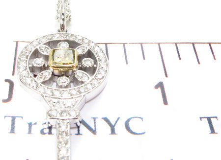 18K Gold Prong Diamond Key Pendant Necklace 32664 - Image 7