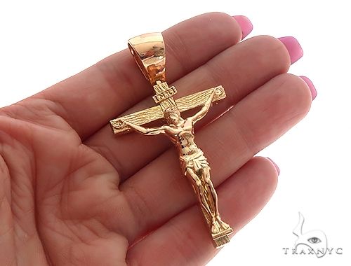 18K Gold Crucifix Jesus Cross Pendant 65742 - Image 5