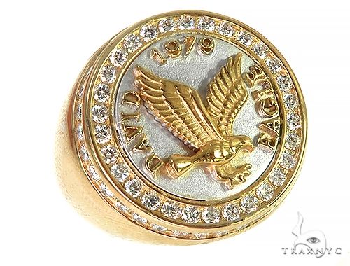 18K two-tone gold eagle ring with round diamonds encircling detailed eagle design