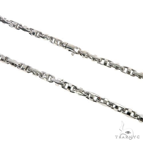 18K white gold solid fancy link chain 30 inches long, 4.2mm wide, men's jewelry