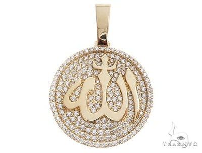 18K Yellow Gold Custom Diamond Allah Islam Pendant 65407 - Image 1