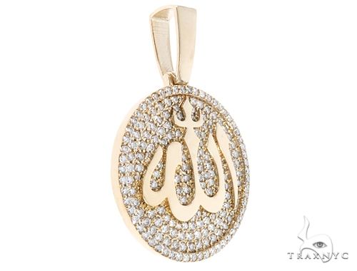 18K Yellow Gold Custom Diamond Allah Islam Pendant 65407 - Image 2