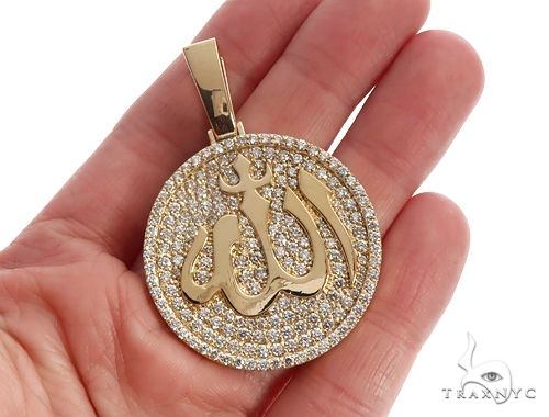 18K Yellow Gold Custom Diamond Allah Islam Pendant 65407 - Image 5