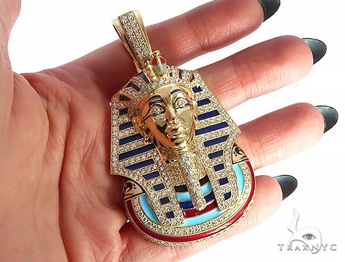 18K Yellow Gold Custom Diamond Pharaoh Pendant, photo 6 of 8