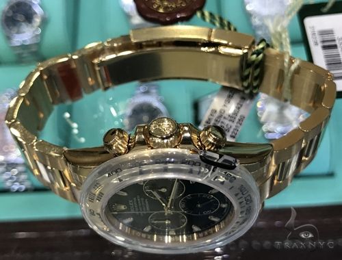 18K Yellow Gold Green Dial Daytona Rolex Watch 63901 - Image 3