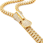 18K gold men's necklace shaped like a zipper encrusted with diamonds.