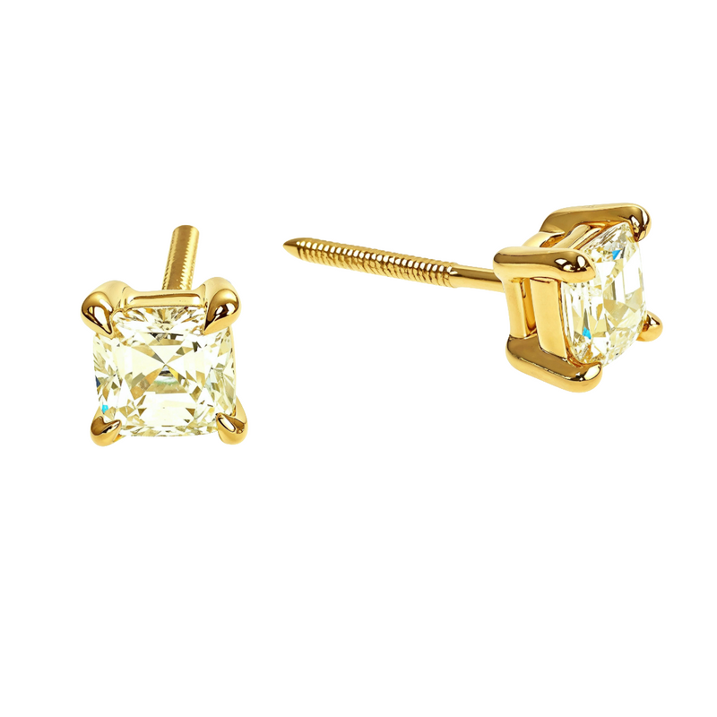 18K Gold Asscher Cut Diamond Stud Earrings 66608