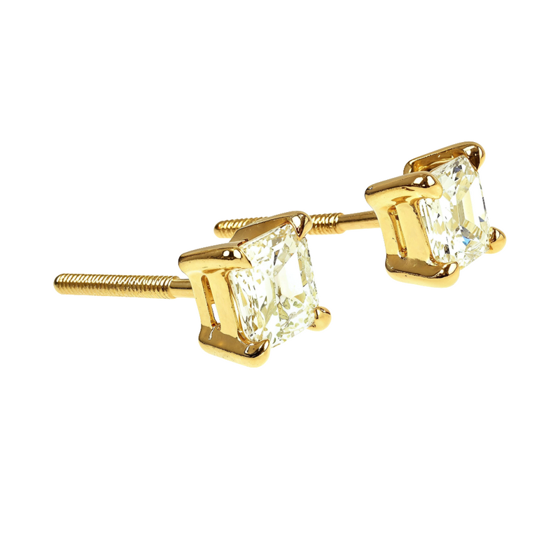 18K Gold Asscher Cut Diamond Stud Earrings 66608