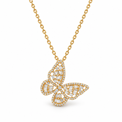 18K Gold Butterfly Baguette Diamond Necklace 67915