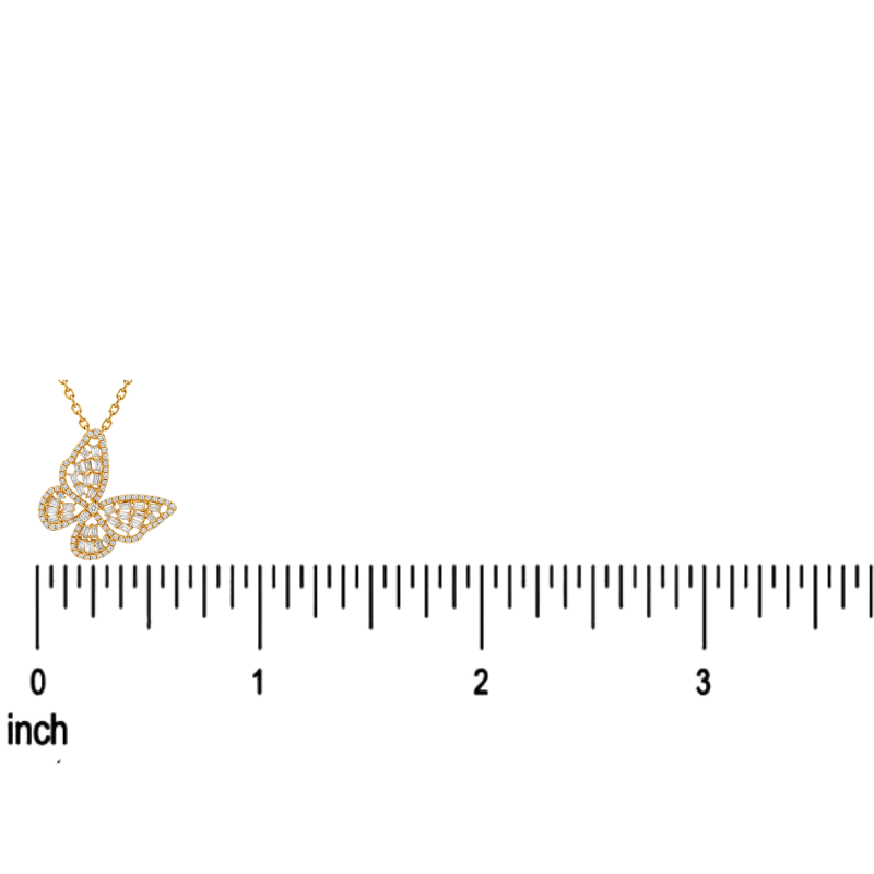 18K Gold Butterfly Baguette Diamond Necklace, view 8