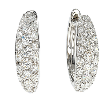 18k gold diamond hoop earrings – diamond-set arc with hinged post closure, front angle