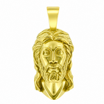 18K green gold Jesus head pendant with sculpted finish on a sterling silver chain