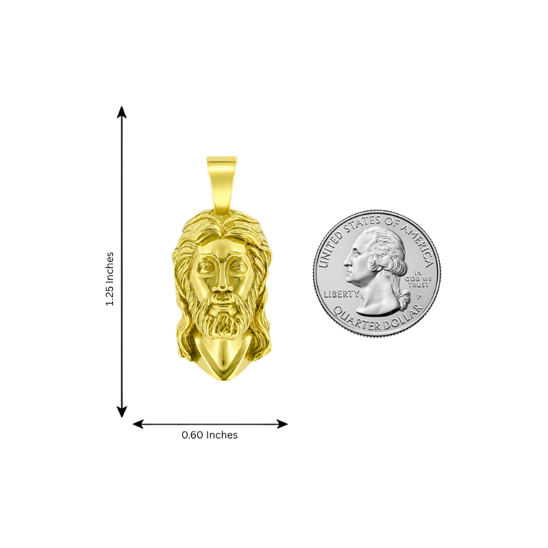18K green gold Jesus head pendant with sculpted finish on a sterling silver chain