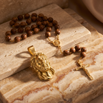 18K green gold Jesus head pendant with sculpted finish on a sterling silver chain