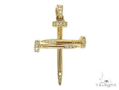 18k Gold Diamond Nail Cross Pendant 66030 - Image 1