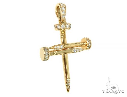 18k Gold Diamond Nail Cross Pendant 66030 - Image 2