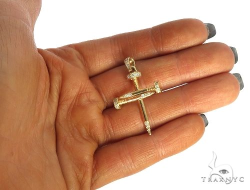 18k Gold Diamond Nail Cross Pendant 66030 - Image 5